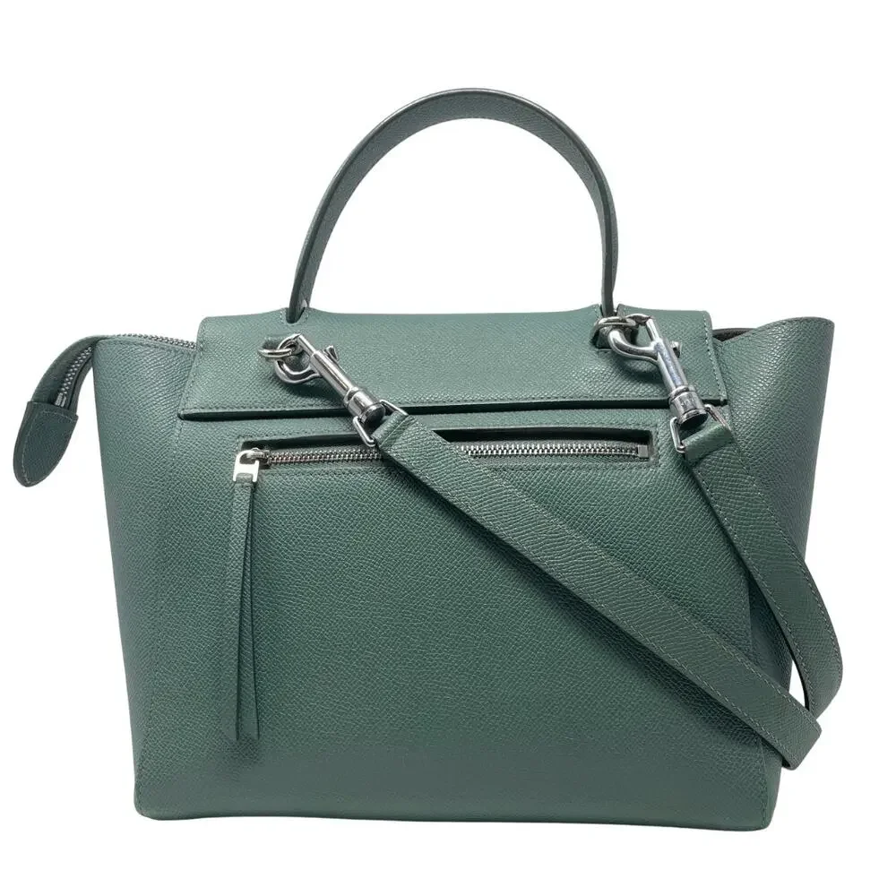 Celine Micro Belt Bag Green Crossbody Shoulder Top Handle Purse Leather 2-Way